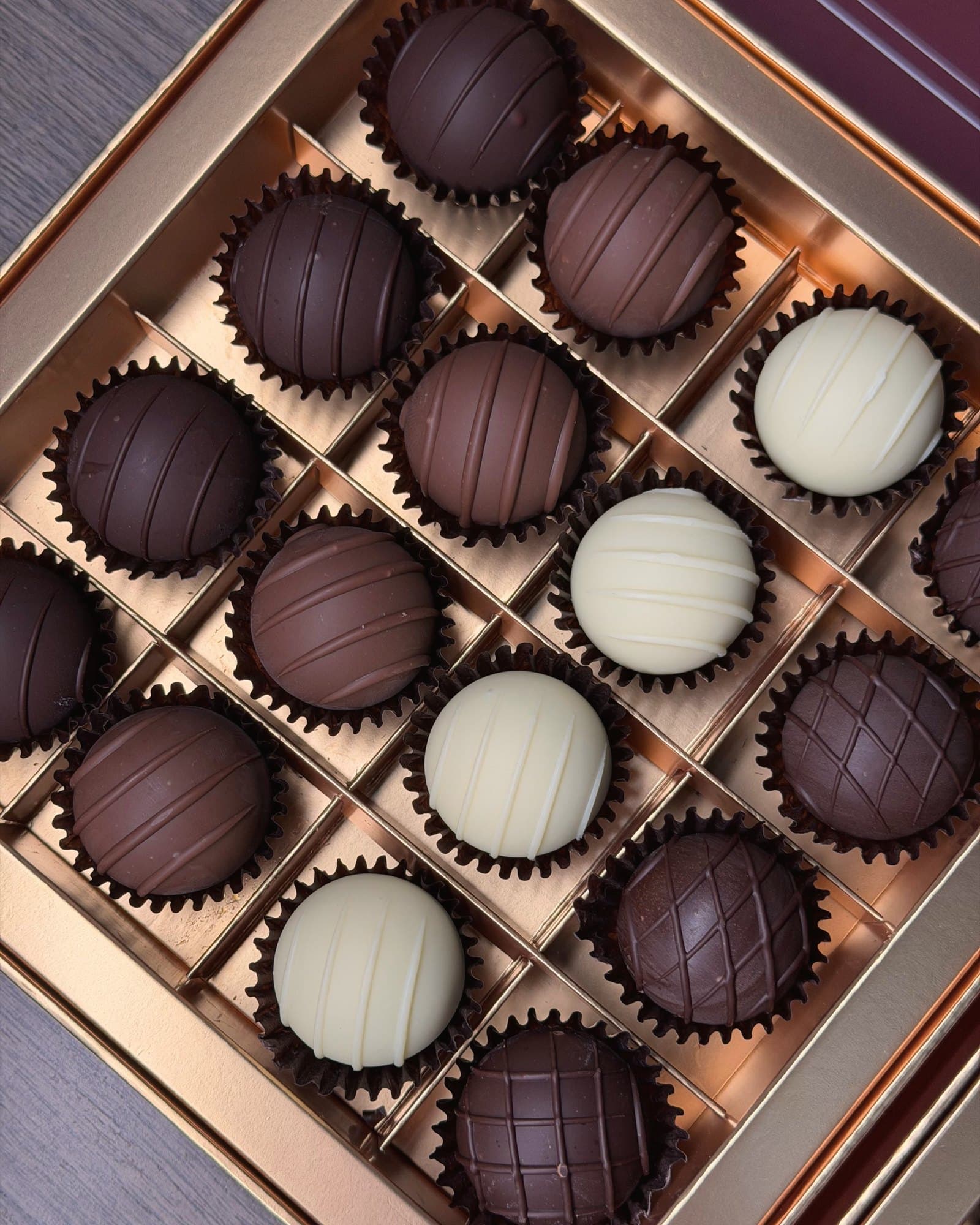 Assorted chocolates in a partitioned box